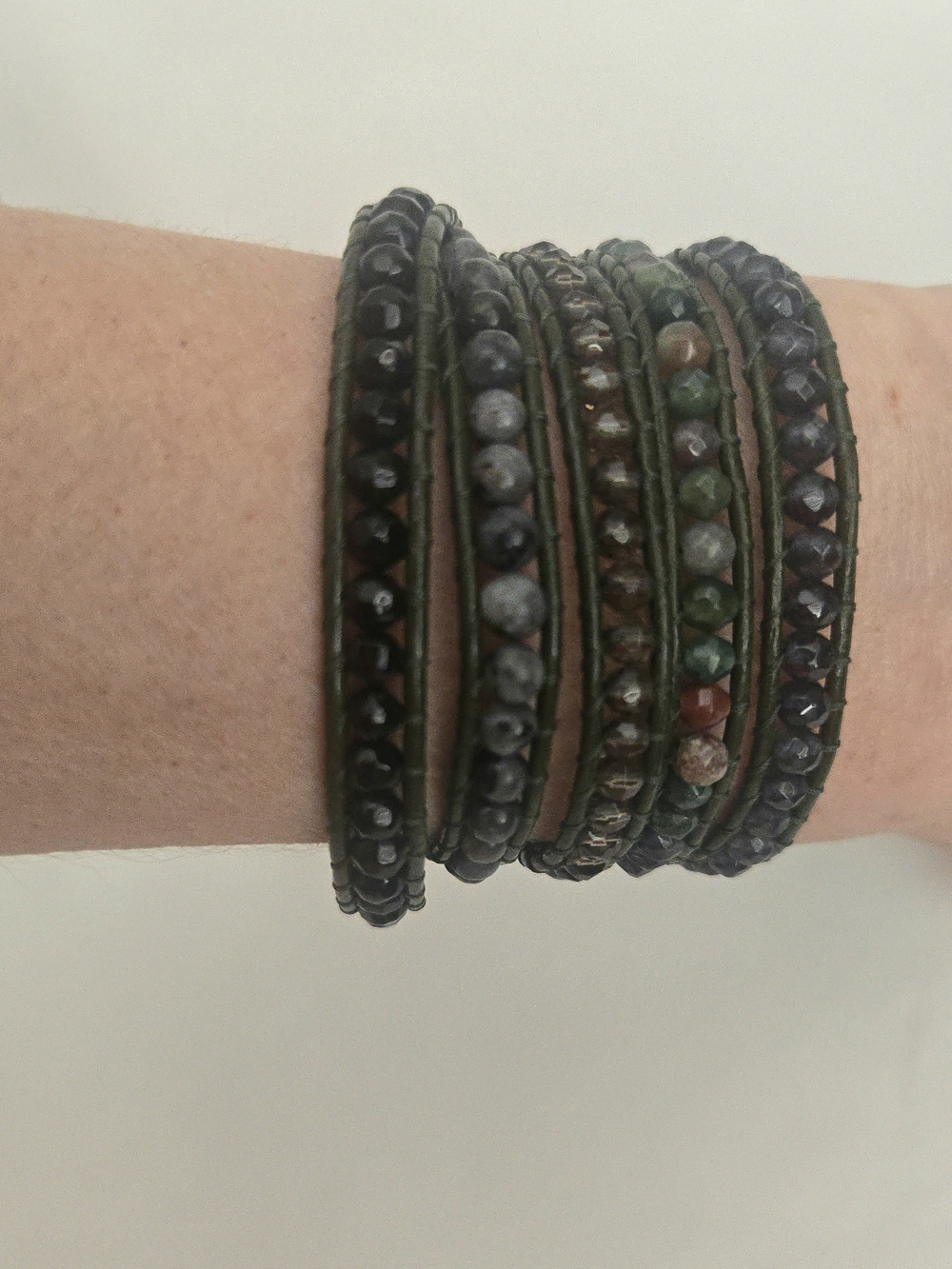 ( Nakamol ) Beaded Wrap Bracelet in Green and Black